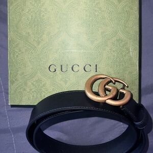 Gucci Black Leather Belt with Gold GG Emblem